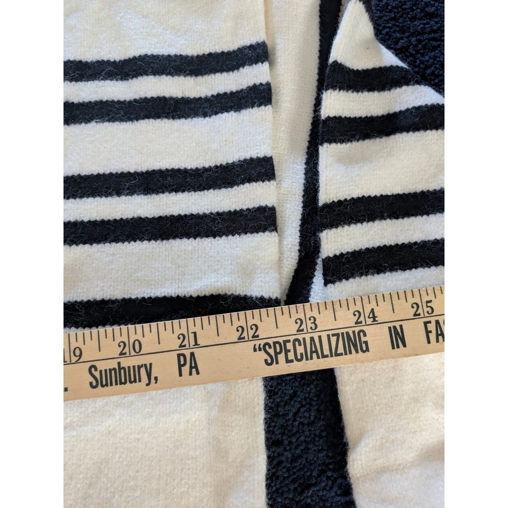 Women XL Classic Stripe Collar Sweater Pullover Cream Black Long Sleeve Knit Top - Picture 7 of 7